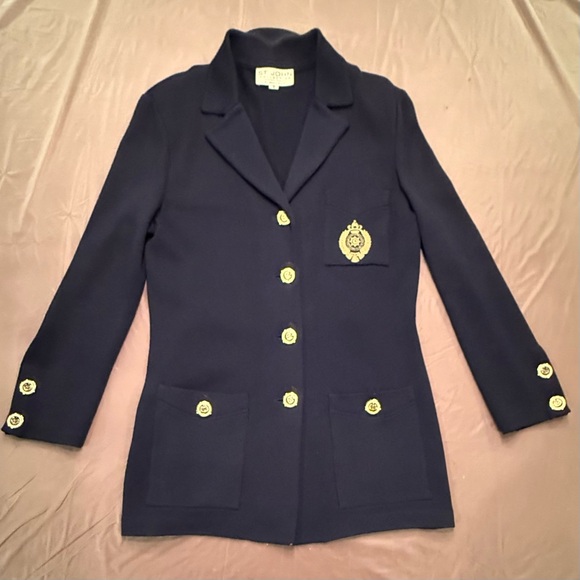 RARE St John Navy Sweater Gold Button Blazer Size 10/Large MSRP $1595 - Picture 3 of 14